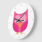 数を用いるかわいく眠いピンクのフクロウ ラージ壁時計 (傾斜)