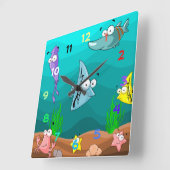 数を用いる海の下の海洋生物 スクエア壁時計 (傾斜)