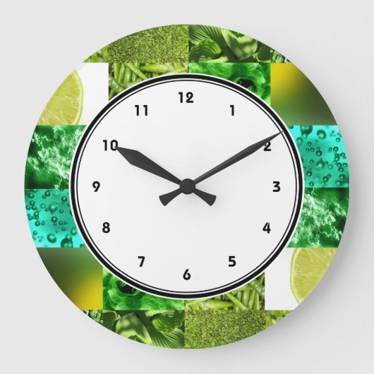 数を用いる緑の写真撮影のコラージュの柱時計 ラージ壁時計 (正面)