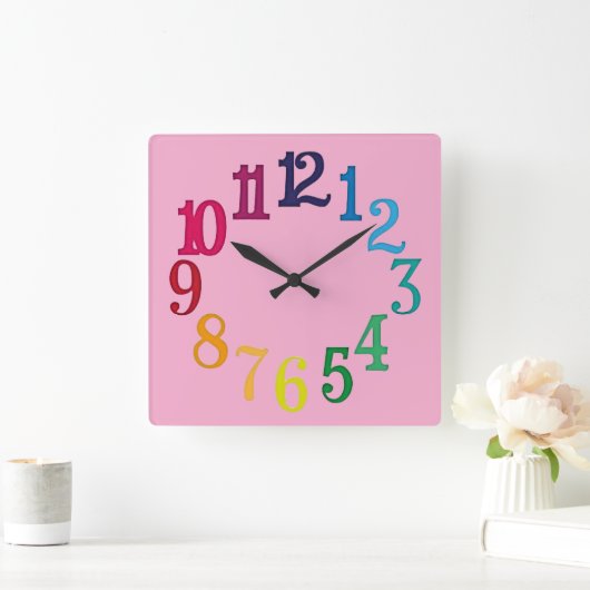 数カラフル数 スクエア壁時計 (ホーム)