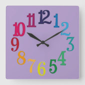 数カラフル数 スクエア壁時計 (正面)