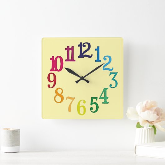 数カラフル数 スクエア壁時計 (ホーム)