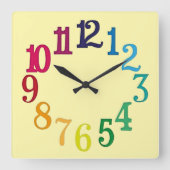 数カラフル数 スクエア壁時計 (正面)