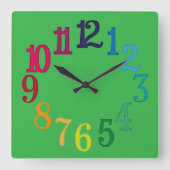 数カラフル数 スクエア壁時計 (正面)