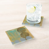 数値を含む濃い茶色と灰色の円 ガラスコースター (アングル)