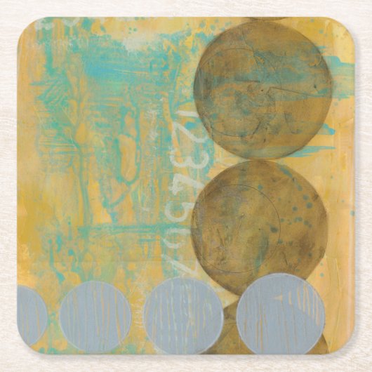 数値を含む濃い茶色と灰色の円 スクエアペーパーコースター (正面)