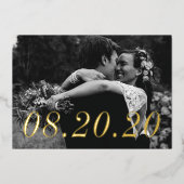 数値日付たった今結婚しました結婚の 箔招待状 (正面)