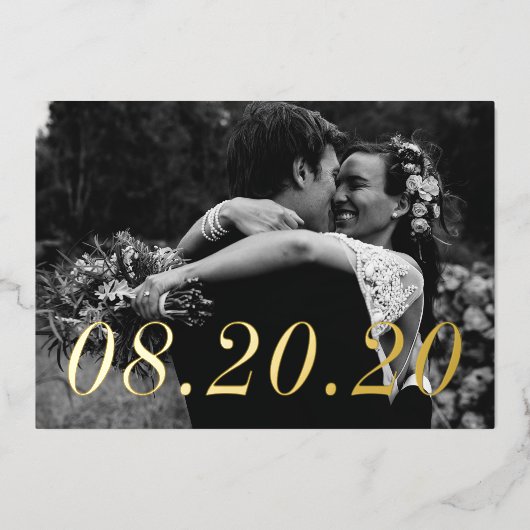 数値日付たった今結婚しました結婚の 箔招待状 (正面)