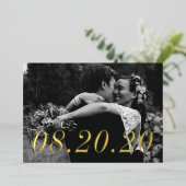 数値日付たった今結婚しました結婚の 箔招待状 (立ち正面)