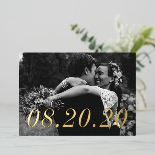 数値日付たった今結婚しました結婚の 箔招待状 (立ち正面)