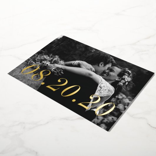 数値日付たった今結婚しました結婚の 箔招待状 (回転した状態)