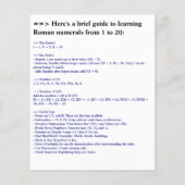 数値1-20ローマ数字 | IからXXチャート チラシ (裏面)