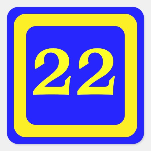 数値22,青い背景,黄色の枠 スクエアシール (正面)