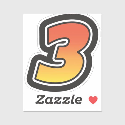 数値3 3グラデーション黄色オレンジ3ストローク シール (シート)