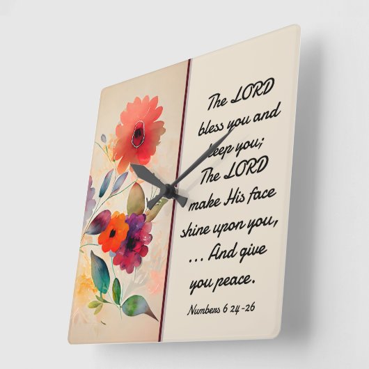 数値6 24-26主あなた賛美のフローラ水色 スクエア壁時計 (傾斜)