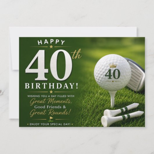 数字とゴルフボール付きゴルフ40歳の誕生日 カード (正面)