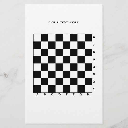 数字と文字を含む印刷可能なチェス盤 便箋 (正面)