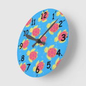 数字のかわいいウミガメ模様 ラウンド壁時計 (傾斜)