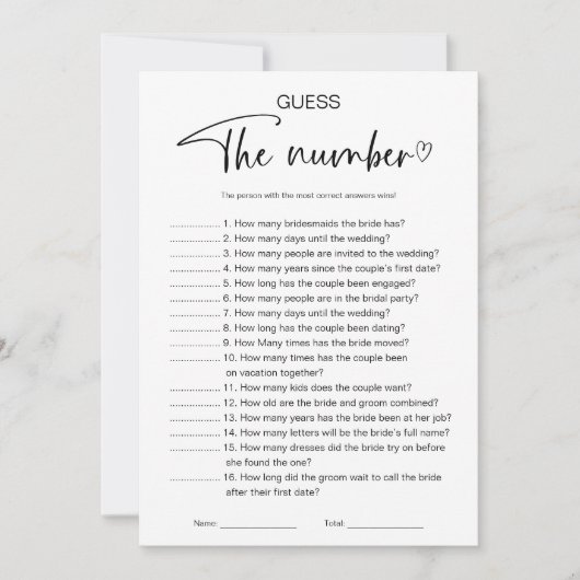 数字のブライダルシャワー 招待状 (正面)