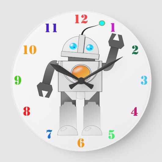 数字付きロボットカラフル玩具 ラージ壁時計 (正面)