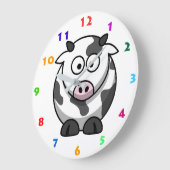 数字付き牛カラフルイラストレーション子供へ ラージ壁時計 (傾斜)