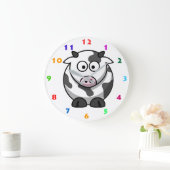 数字付き牛カラフルイラストレーション子供へ ラージ壁時計 (ホーム)