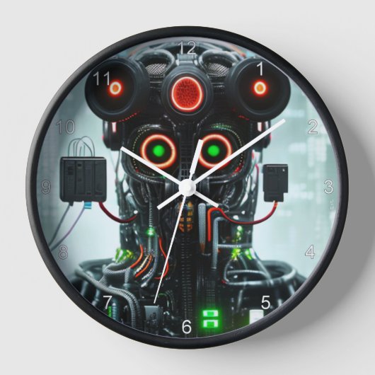 数字入りロボット5の黒い壁掛け時計 壁時計 (正面)