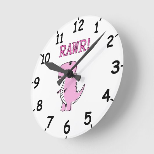 数字怒付きのかわいいピンクの漫画のTレックスディノ ラウンド壁時計 (傾斜)