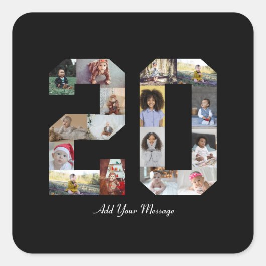 数字20写真コラージュ スクエアシール (正面)