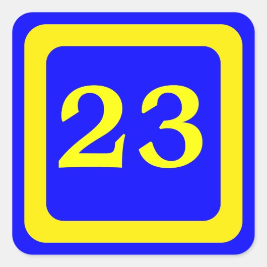 数字23、青背景、黄色フレーム スクエアシール (正面)