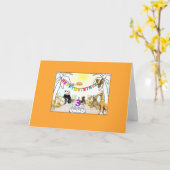 数字3ロウソク動物誕生日カード カード (黄色い花)