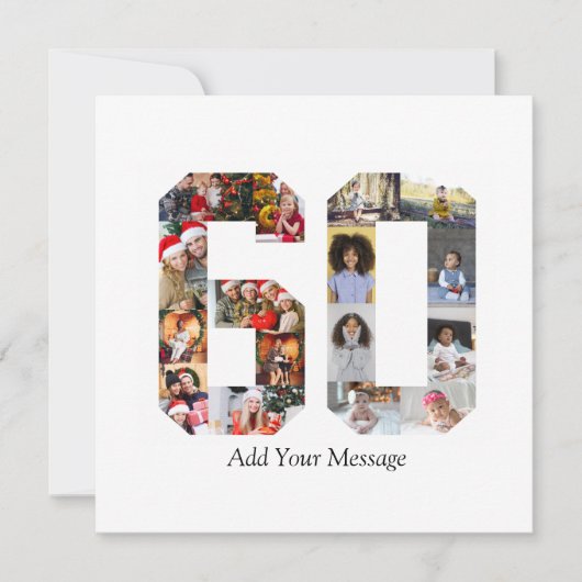 数字60の写真コラージュ サンキューカード (正面)