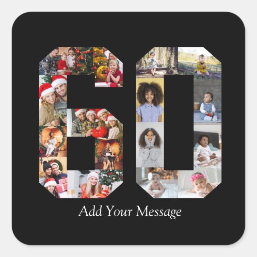数字60の写真コラージュ スクエアシール (正面)