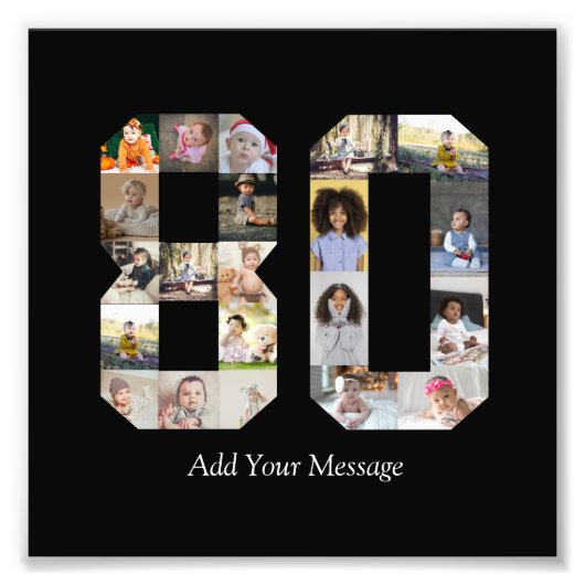 数字80の写真コラージュ フォトプリント            (正面)