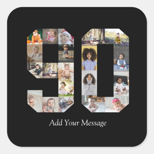 数字90写真コラージュ スクエアシール (正面)