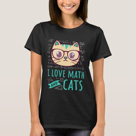 数学と猫が大好き虎猫猫科の動物Mathmatic Tシャツ (正面)