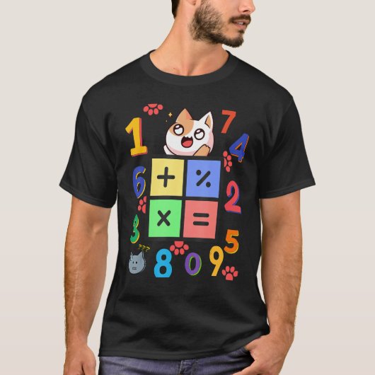 数学と猫の数学Mが大好きMath Kitty Cat Tシャツ (正面)