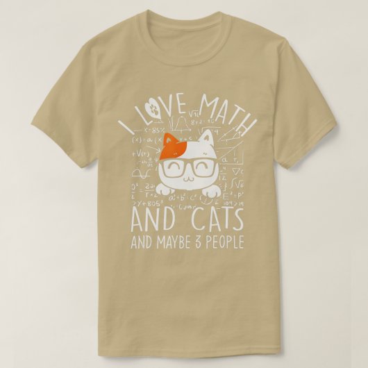 数学と猫の猫好きと数学おもしろいのチームが大好き Tシャツ (デザイン正面)