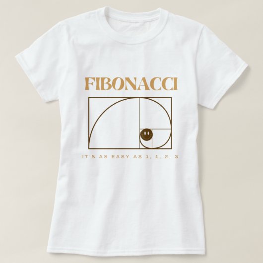 数学の愛好家のための茶色の文字とフィボナッチ Tシャツ (デザイン正面)