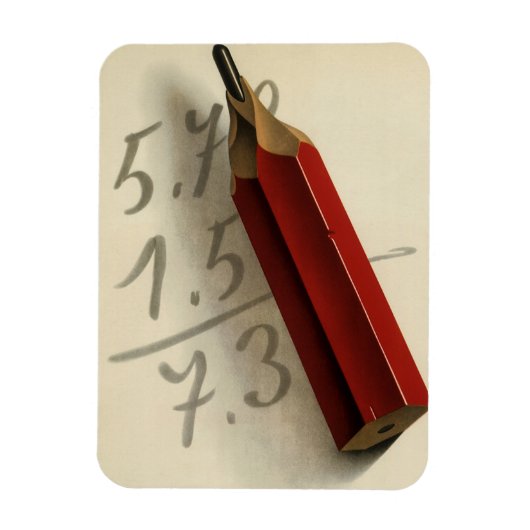 数学の計算式と赤い鉛筆、ヴィンテージ ビジネス マグネット (縦)