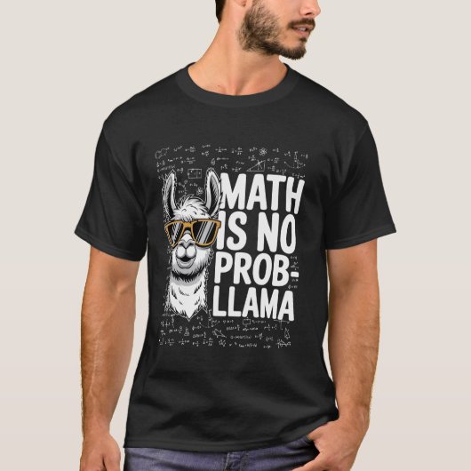 数学は問題なしラマ、面白い動物好き、数学ギ Tシャツ (正面)