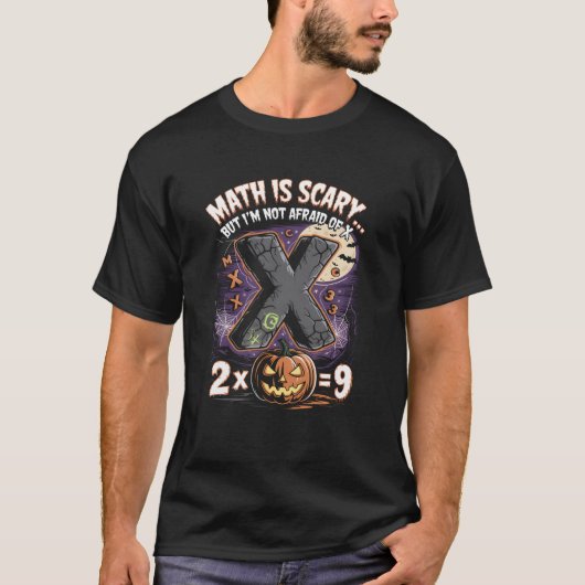 数学は怖い ハロウィン 代数学の先生  Tシャツ (正面)
