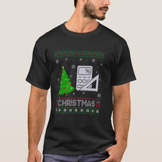 数学クリスマスツリー照明醜いクリスマスセーター Tシャツ (正面)