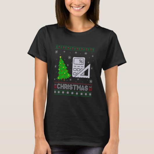 数学クリスマスツリー照明醜いクリスマスセーター Tシャツ (正面)