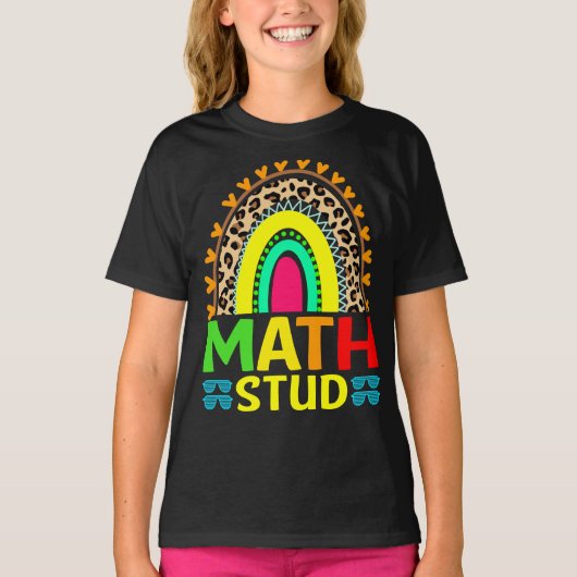 数学スタッドレインボーレオパード新学期Tシャツ Tシャツ (正面)