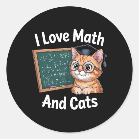 数学ネコ好き おもしろい 数学の先生 私は数学と ラウンドシール (正面)