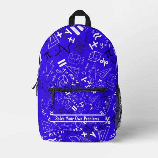 数学ブルーで自分の問題を解おもしろい決する プリントバックパック (正面)