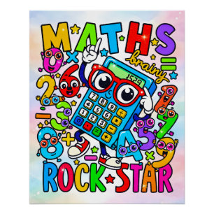 数学ロックスター 楽しい数字 キッズステッカー ポスター