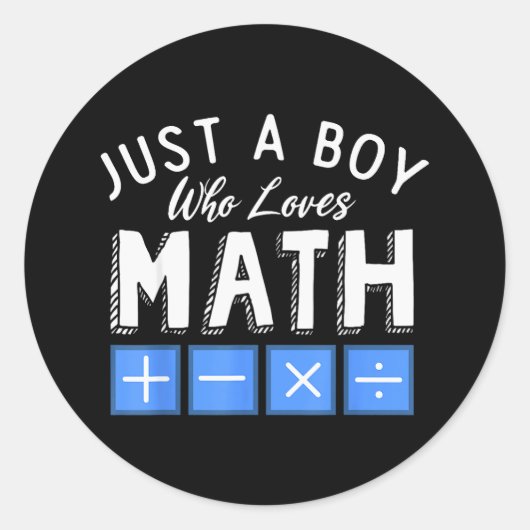 数学代数が大好きな少年 面白い数学 ラウンドシール (正面)