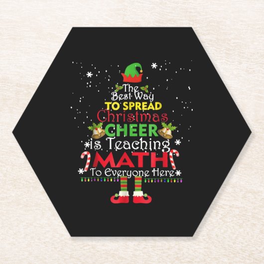数学先生クリスマスシャツ小妖精や小人クリスマス応援 ペーパーコースター (正面)